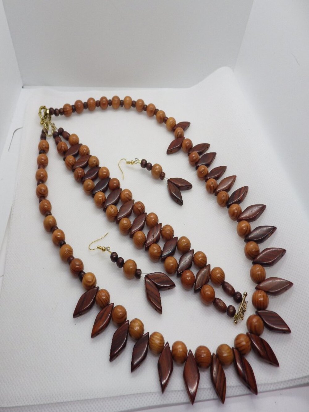 Wood Beaded Necklace, Bracelet and Earrings Set 704F2